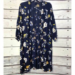 Maurices Navy Floral Kimono Cardigan 0/1